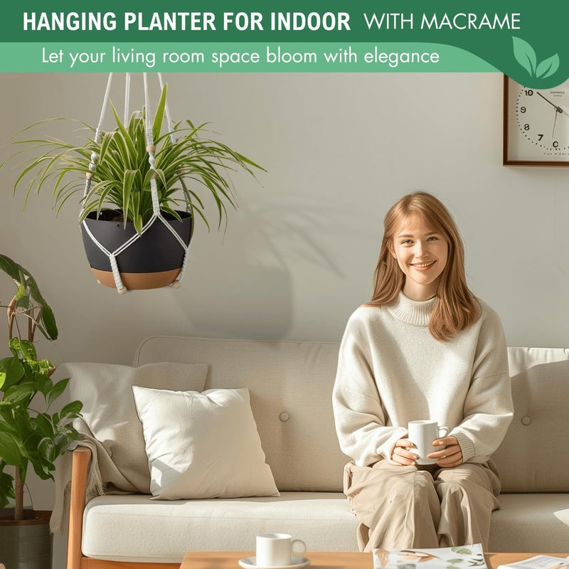 TIMOSUKI 10 Inch Hanging Planters for Indoor Plants,Set of 2 Hanging Pots for Plants with Self-Watering, Outdoor Hanging Plant Pot with Drainage and 2 Kinds of Hanging Baskets Hangers for Home Decor and Garden - Image 2
